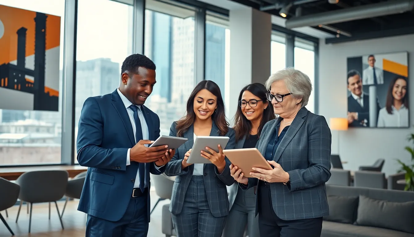 real estate professionals collaborating in a modern office setting.
